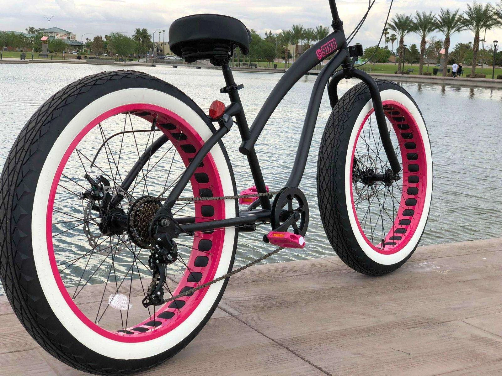 Sikk UFO 7 Speed Mountain Bike - Matte Black & Pink Wheels!